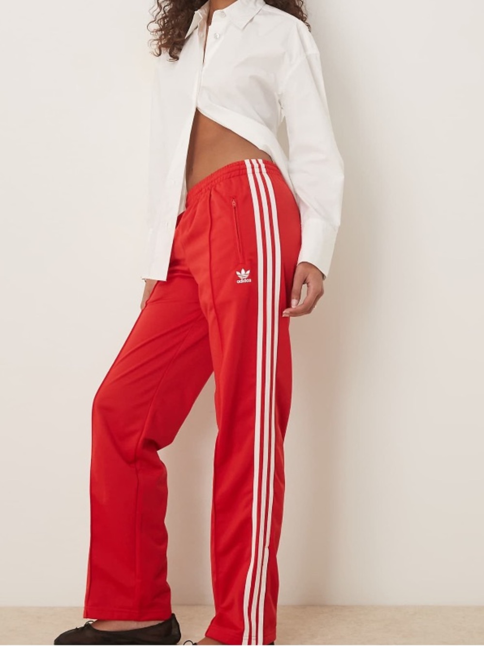 adidas Red Track Pants with White Stripe Detailing